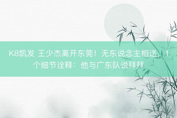 K8凯发 王少杰离开东莞！无东说念主相送，1个细节诠释：他与广东队说拜拜
