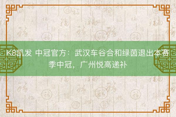 K8凯发 中冠官方：武汉车谷合和绿茵退出本赛季中冠，广州悦高递补